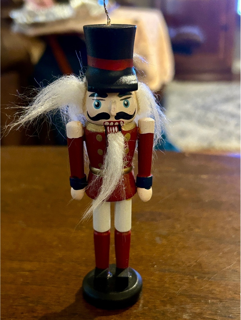 Vintage Wooden Nutcracker Figurine with White Hair and Beard